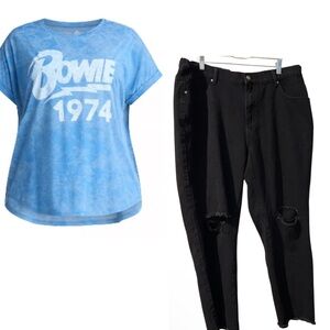 NWT David Bowie 3X Graphic Tee & EUC Black 2X Shein Jeans